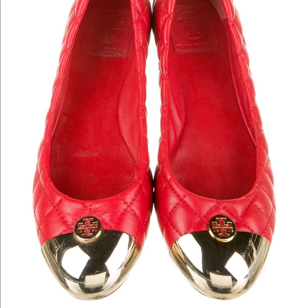 Tory Burch Red quilted leather flats SZ 8.5 - Picture 2 of 5
